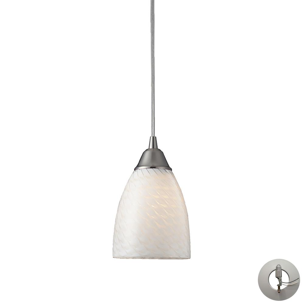 Arco Baleno 1 Light Pendant In Satin Nickel And White Swirl Glass With Adapter Kit. Picture 1