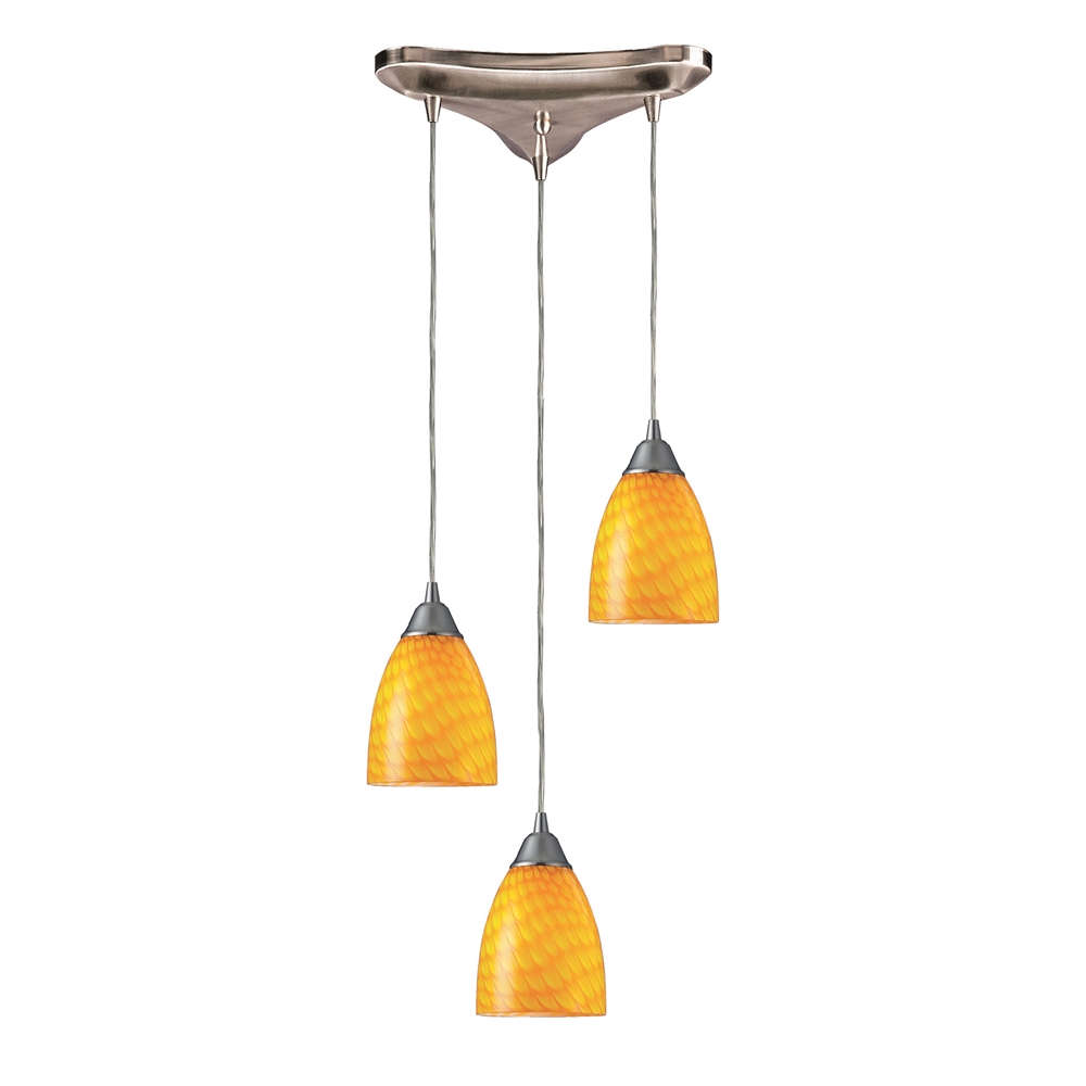 Arco Baleno 3 Light Pendant In Satin Nickel And Canary Glass, 416-3CN. The main picture.