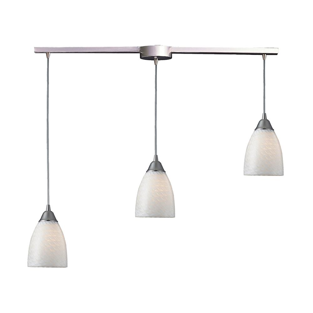 Arco Baleno 3 Light Pendant In Satin Nickel And White Swirl Glass, 416-3L-WS. The main picture.