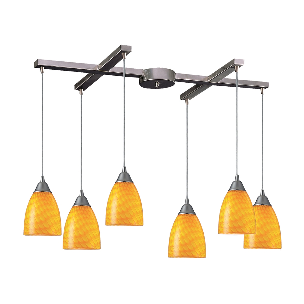 Arco Baleno 6 Light Pendant In Satin Nickel And Canary Glass. The main picture.