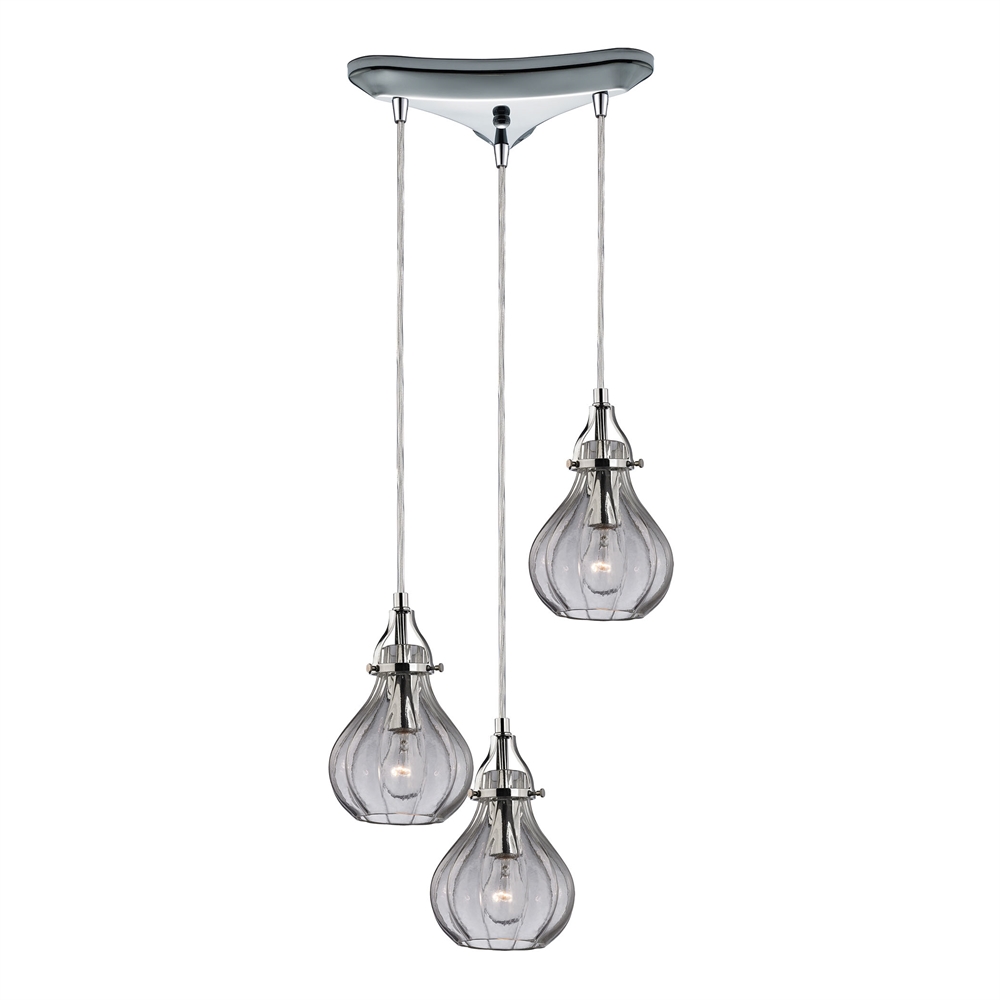 Danica 3 Light Pendant In Polished Chrome And Clear Glass, 46014 3. Picture 1