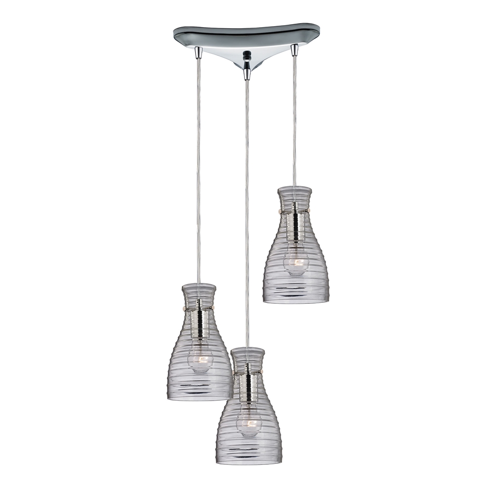 Strata 3 Light Pendant In Polished Chrome And Clear Glass, 46107 3. Picture 1