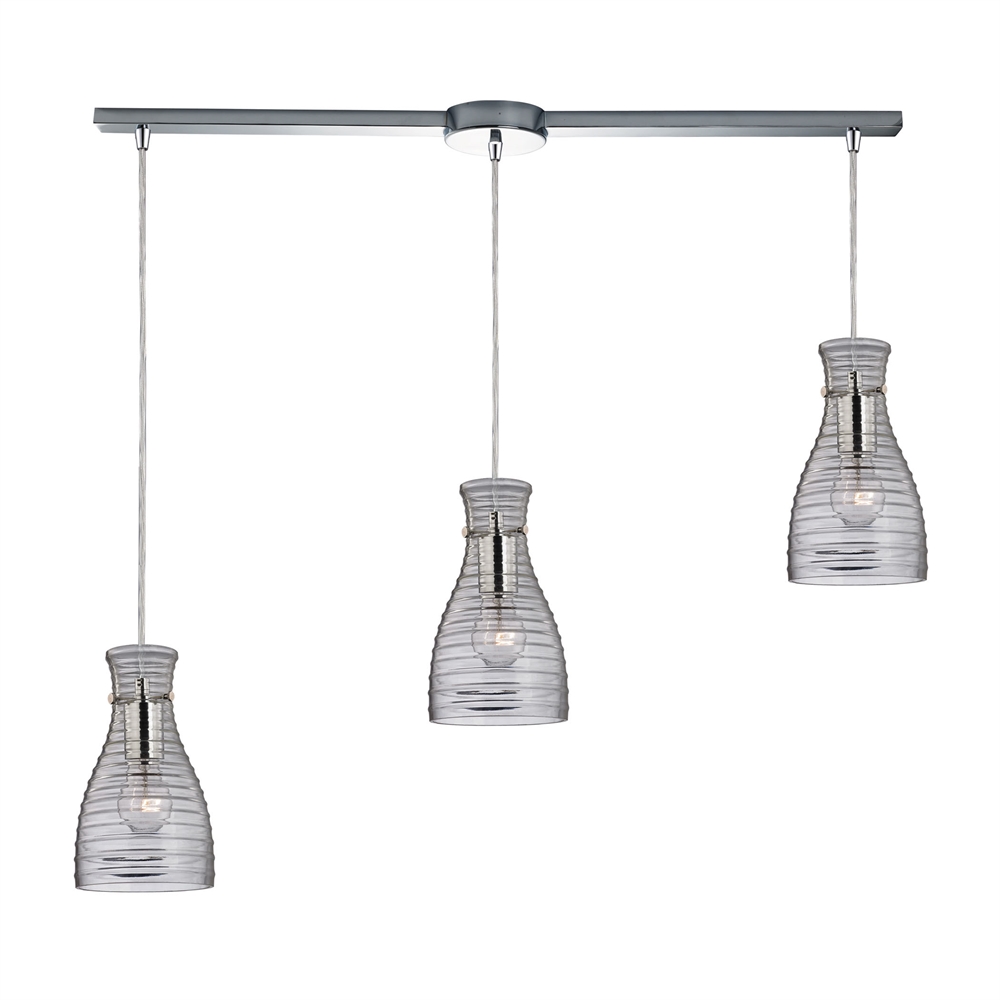 Strata 3 Light Pendant In Polished Chrome And Clear Glass, 46107 3L. The main picture.