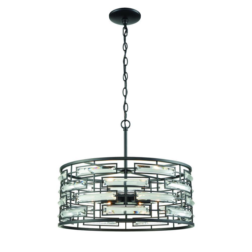 Lineo 6 Light Chandelier In Matte Black With Clear Crystal. The main picture.