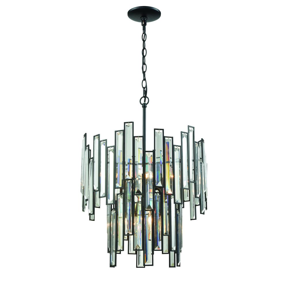Lineo 6 Light Chandelier In Matte Black With Clear Crystal. The main picture.