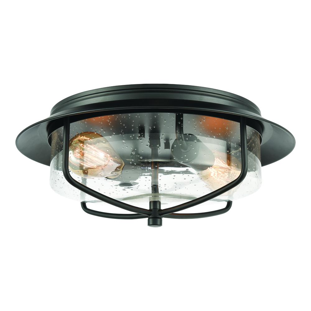 Lakeshore Drive 2-Light Flush Mount in Matte Black with Seedy Glass. Picture 1