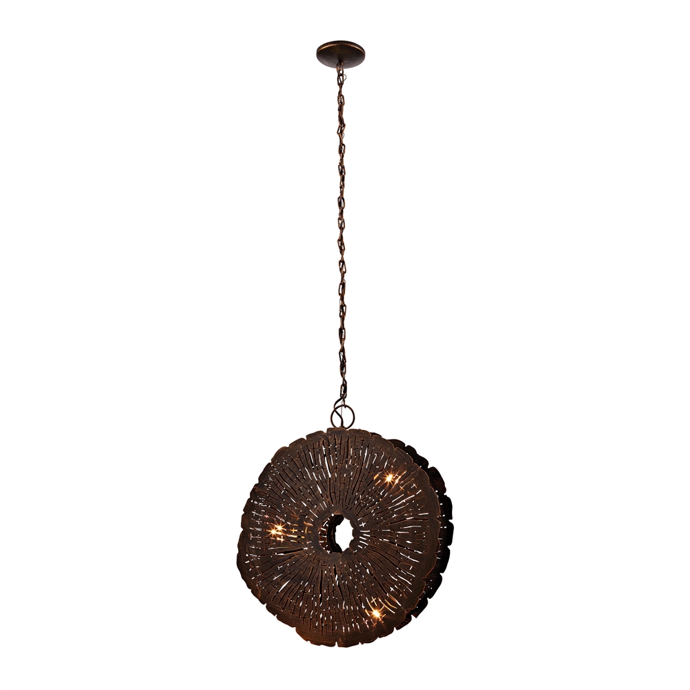 Organic Metal Etched Disk Chandelier. The main picture.