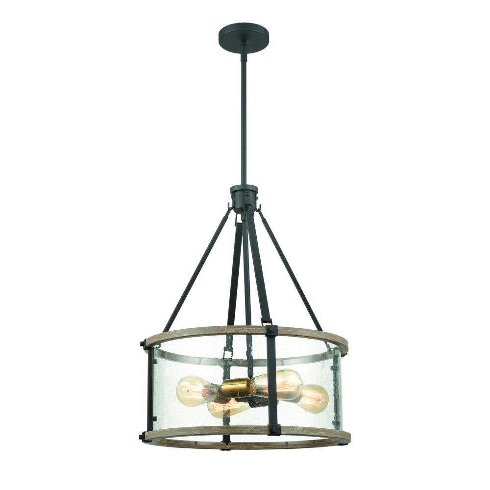 Geringer 4-Light Pendant - Charcoal and Beechwood, Seedy Glass, 47288 4. The main picture.