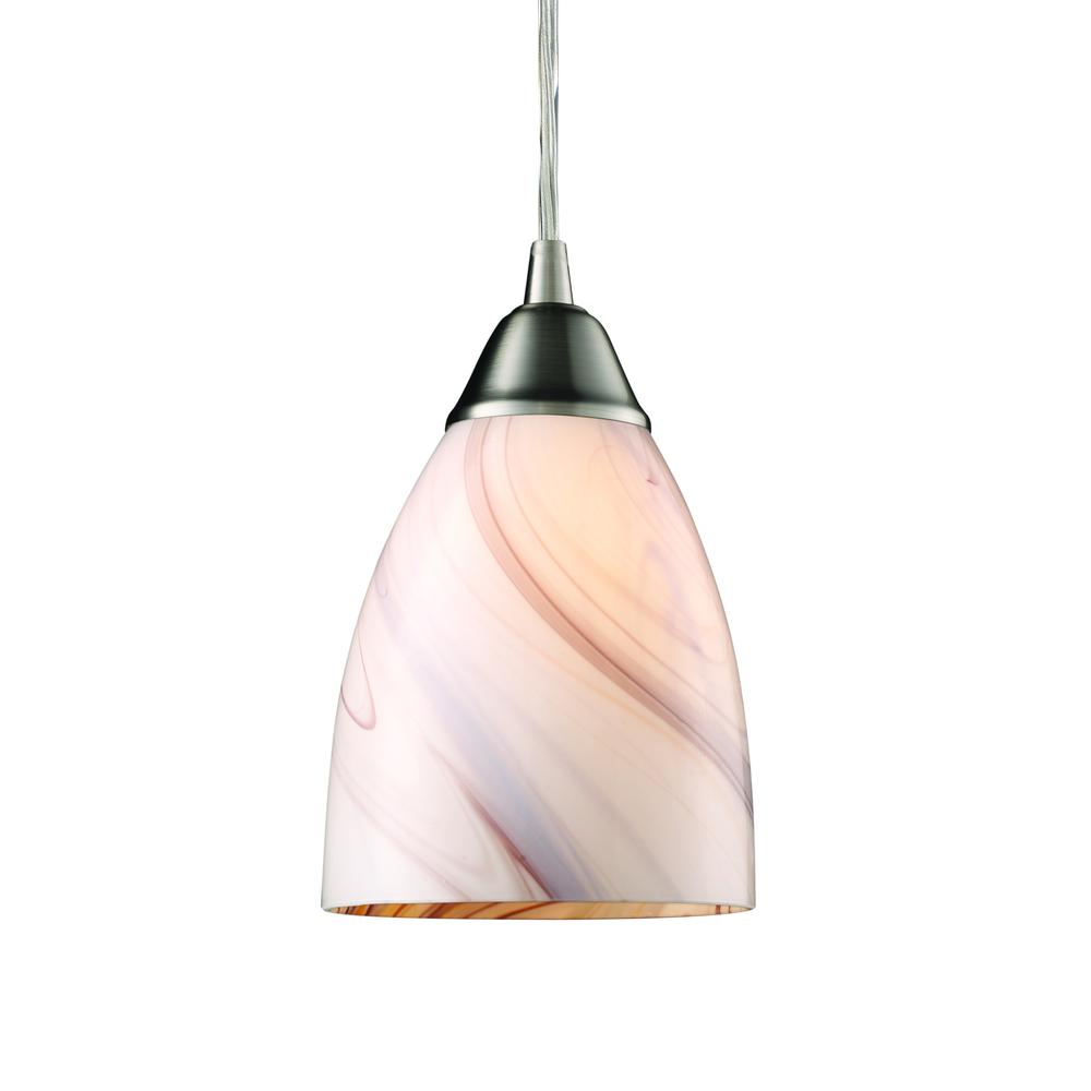 Pierra 1 Light LED Pendant In Satin Nickel And Creme Glass. The main picture.