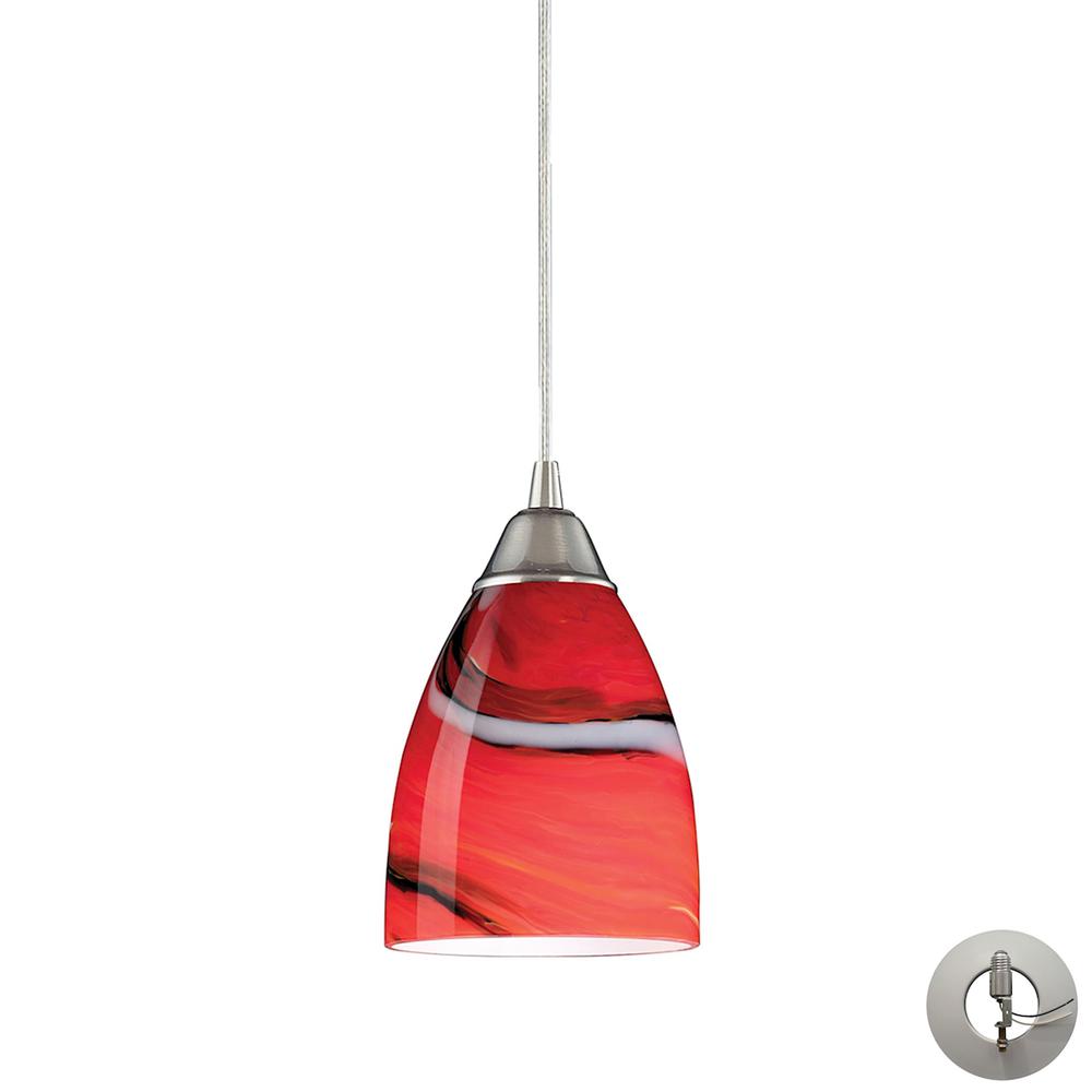 Pierra 1 Light Pendant In Satin Nickel And Candy Glass - Includes Recessed Lighting Kit. The main picture.