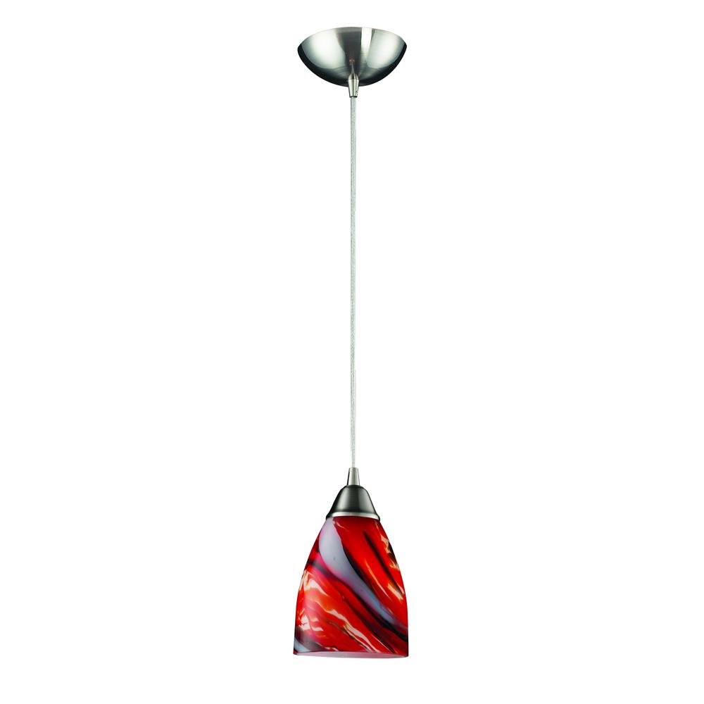 Pierra 1 Light LED Pendant In Satin Nickel And Candy Glass. The main picture.