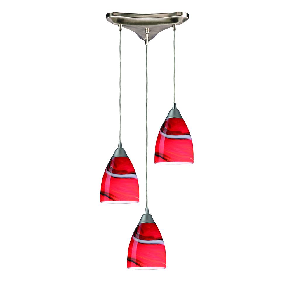 Pierra 3 Light Pendant In Satin Nickel And Candy Glass, 527-3CY. Picture 1