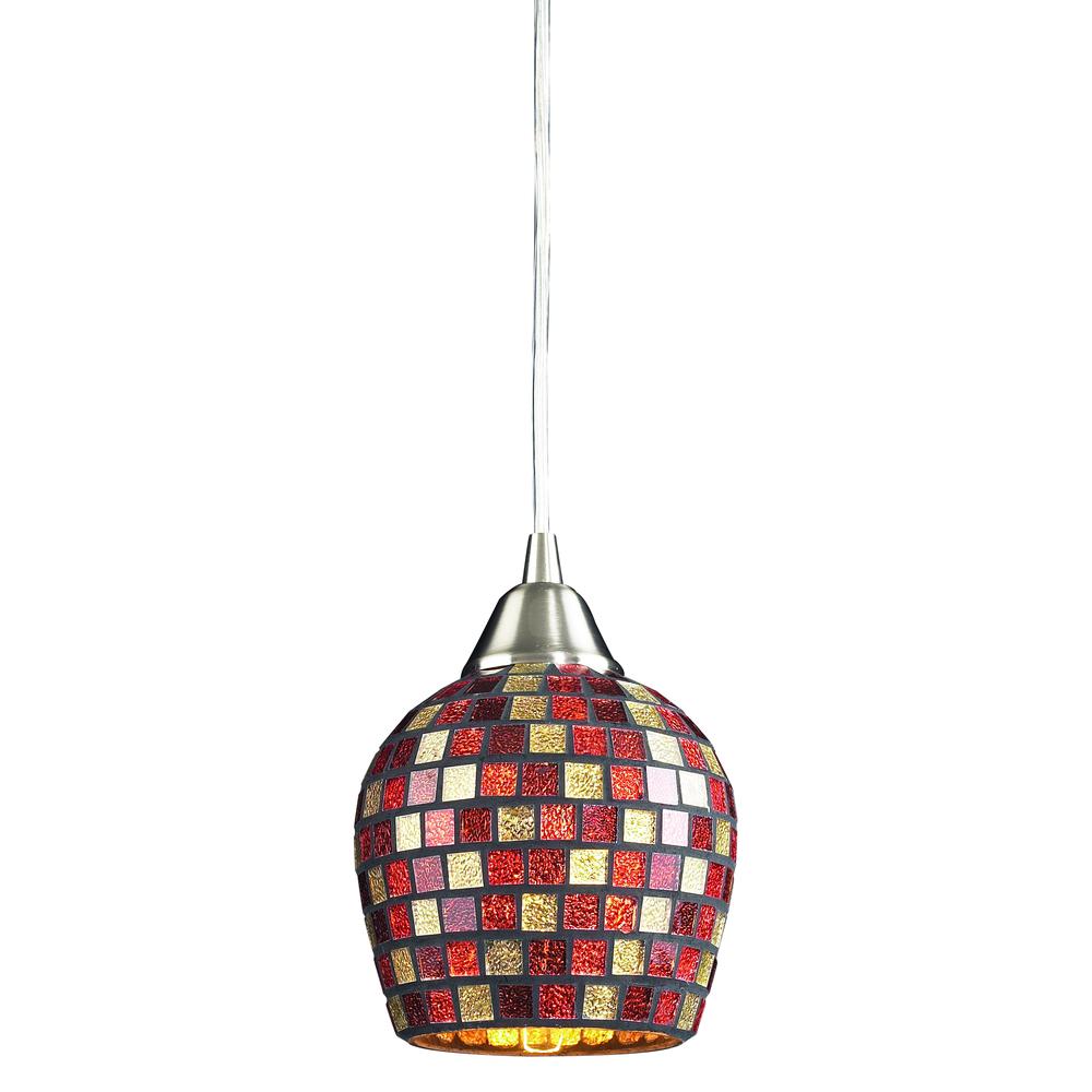 Fusion 1 Light Pendant In Satin Nickel And Multi Glass. Picture 1