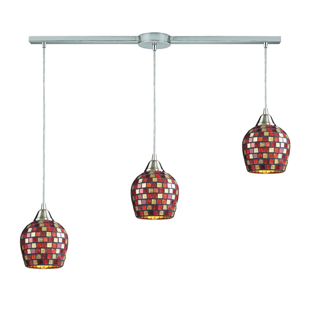 Fusion 3 Light Pendant In Satin Nickel And Multi Glass, 528-3L-MLT. Picture 1