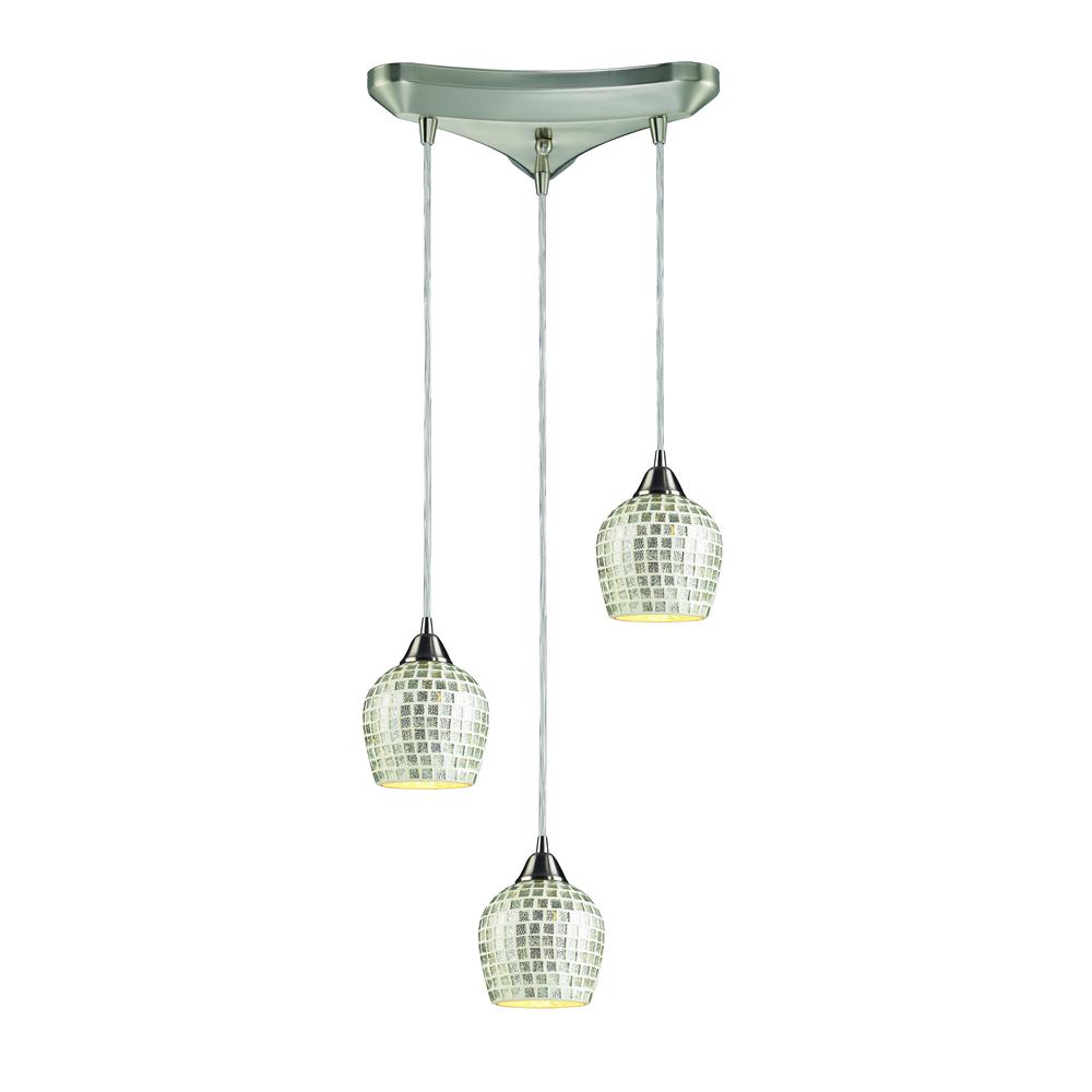 Fusion 3 Light Pendant In Satin Nickel And Silver Glass, 528-3SLV. The main picture.