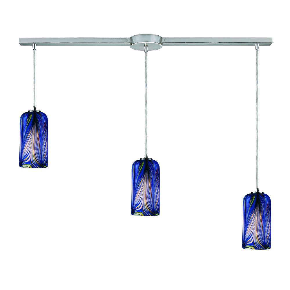 Molten 3 Light Pendant In Satin Nickel And Molten Ocean Glass, 544-3L-MO. Picture 1