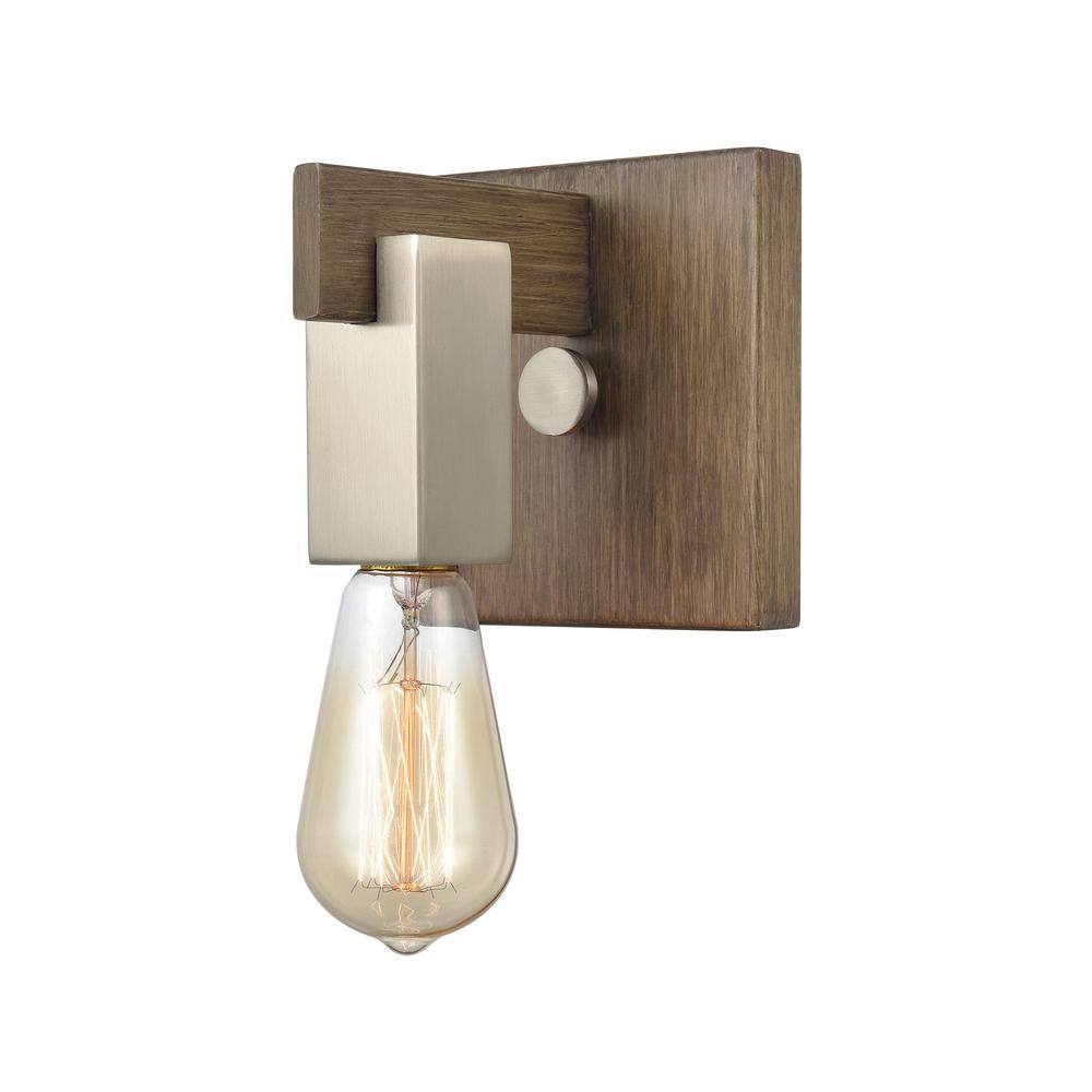 Axis 1-Light Vanity Light in Light Wood and Satin Nickel. Picture 1