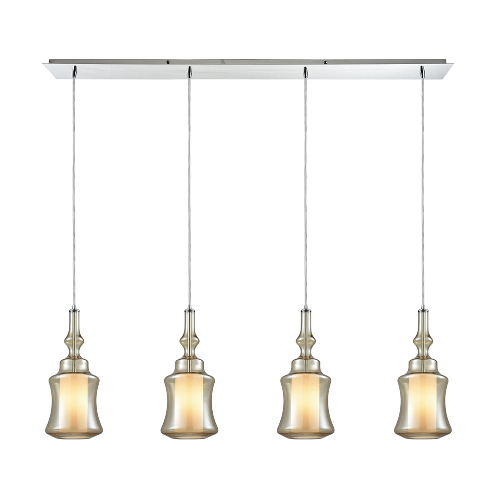 Alora 4 Light Linear Pan Pendant In Polished Chrome With Opal White Glass Inside Champagne Plated Glass. The main picture.