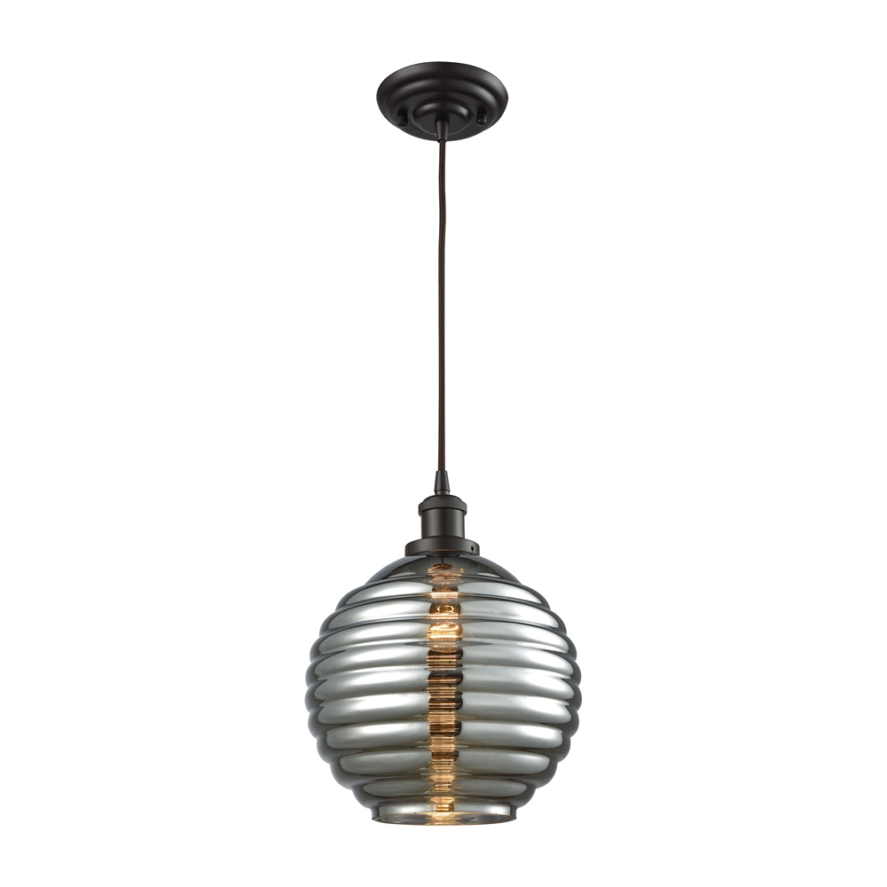 Ridley 1 Light Pendant In Oil Rubbed Bronze With Smoke Plated Beehive Glass. The main picture.