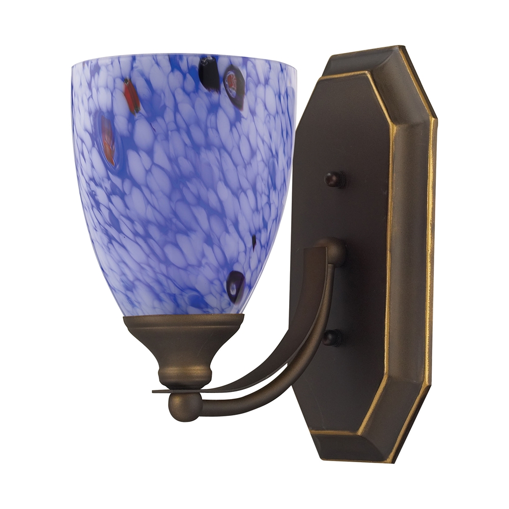 Bath And Spa 1 Light Vanity In Aged Bronze And Starburst Blue Glass. Picture 1
