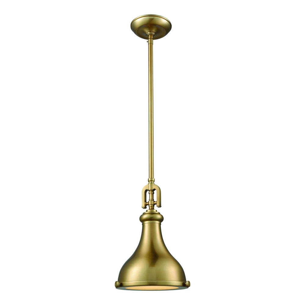 Rutherford 1 Light Pendant In Satin Brass With Frosted Glass Diffuser, 57070 1. The main picture.