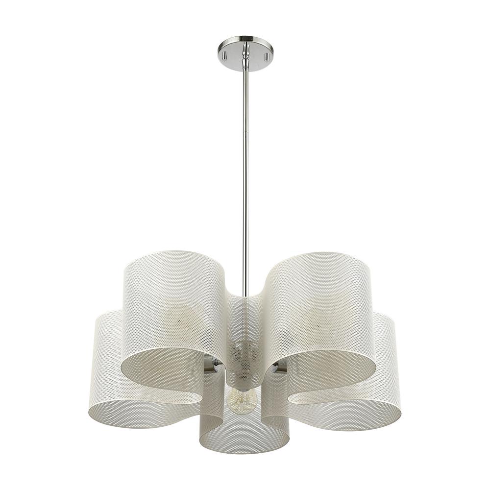 Santa Barbara 5-Light Chandelier in Polished Chrome with Matte White Perforated Metal. Picture 2