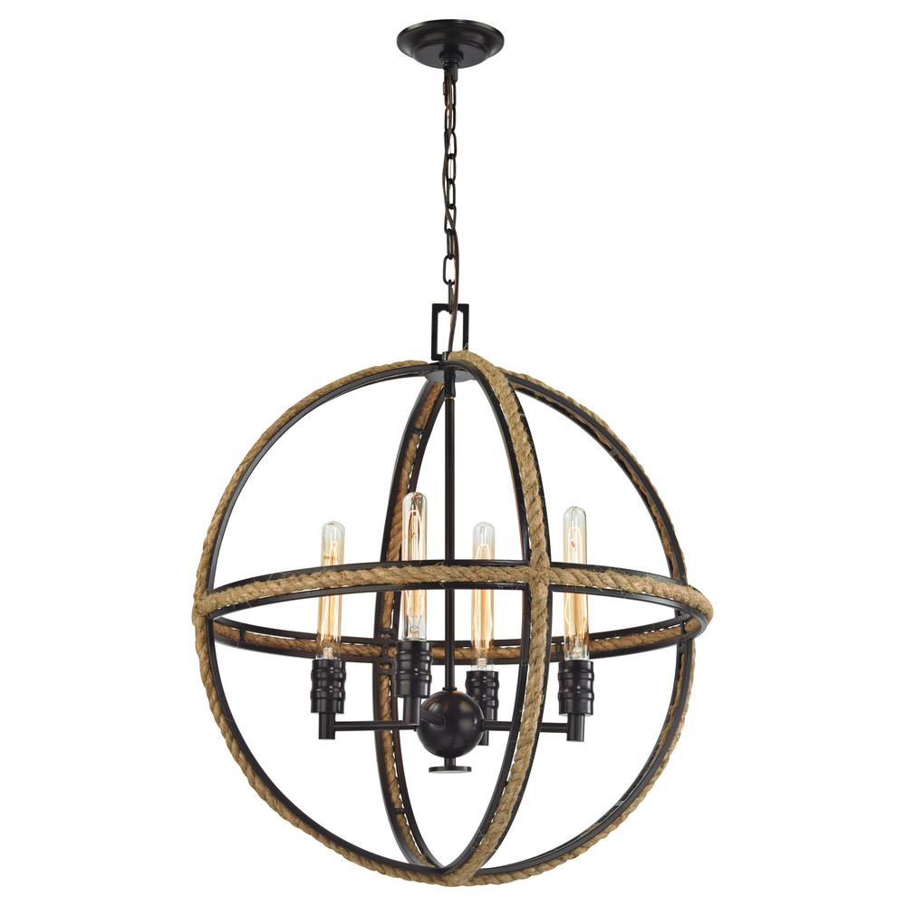 Natural Rope 4 Light Chandelier In Oil Rubbed Bronze. Picture 1