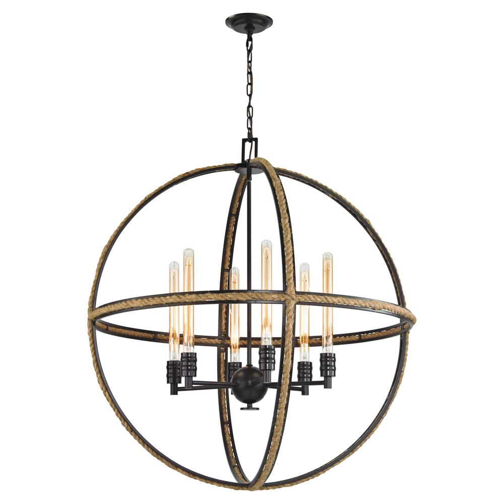 Natural Rope 6 Light Chandelier In Oil Rubbed Bronze. The main picture.