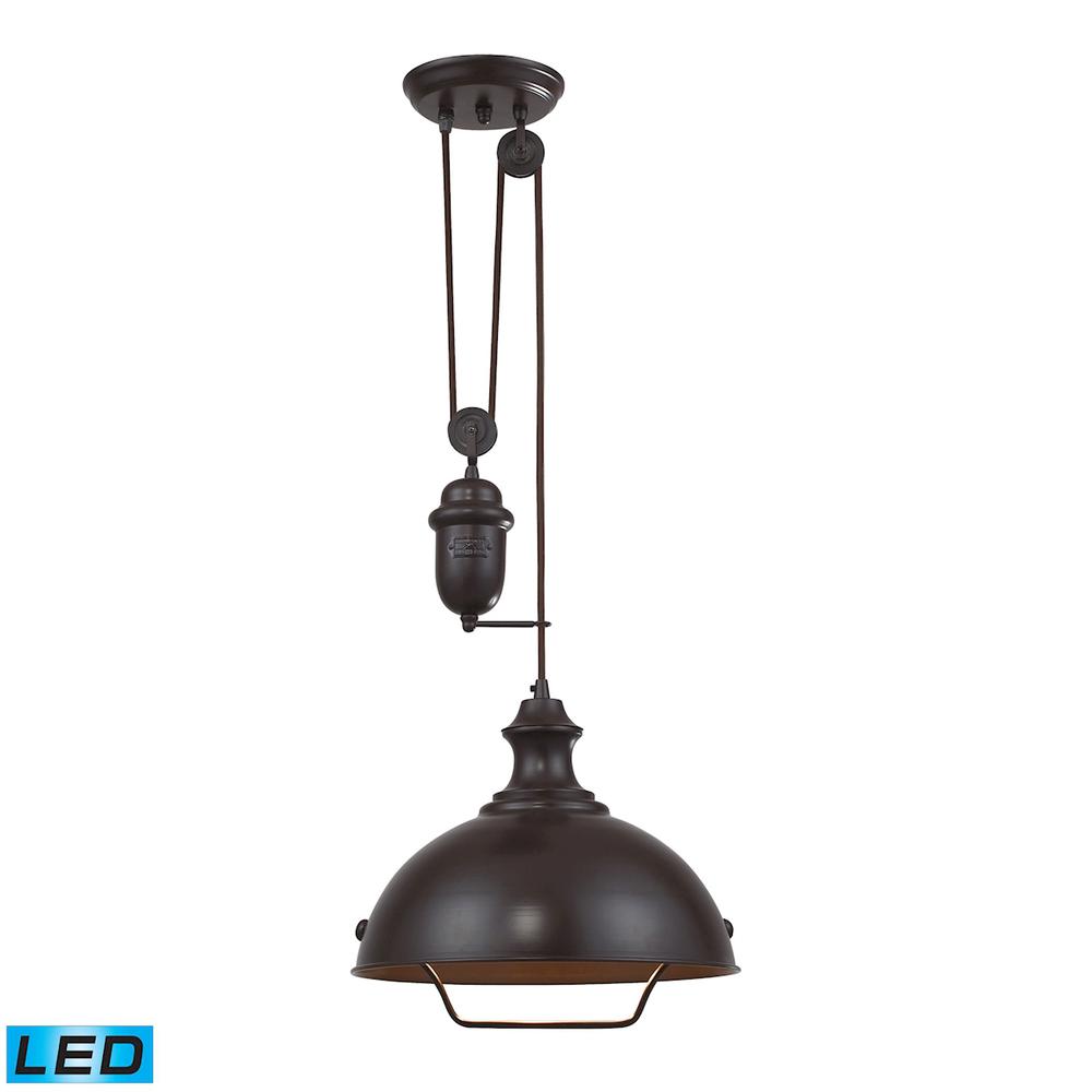 Farmhouse 1 Light Adjustable LED Pendant In Oiled Bronze. Picture 1