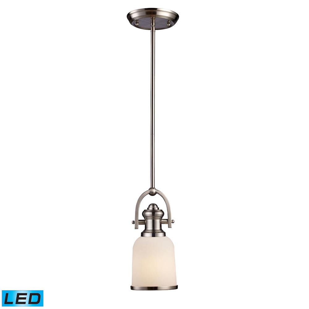 Brooksdale 1 Light LED Pendant In Satin Nickel With White Glass. The main picture.