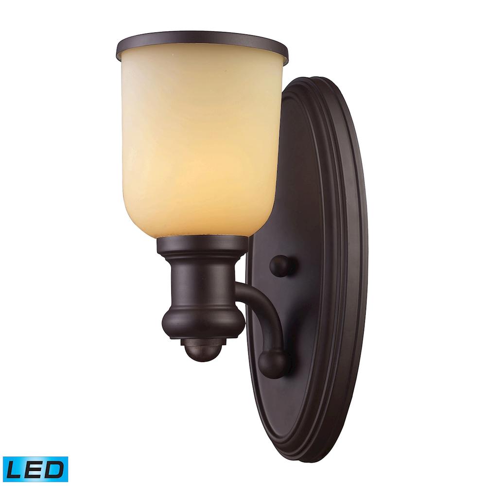 Brooksdale 1 Light LED Wall Sconce In Oiled Bronze And Amber Glass. The main picture.