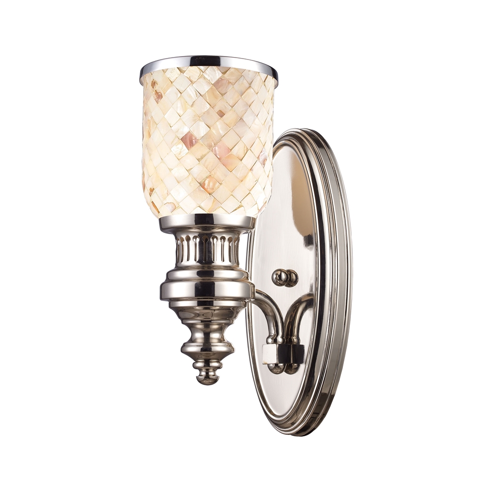 Chadwick 1 Light Wall Sconce In Polished Nickel And Cappa Shells. Picture 1