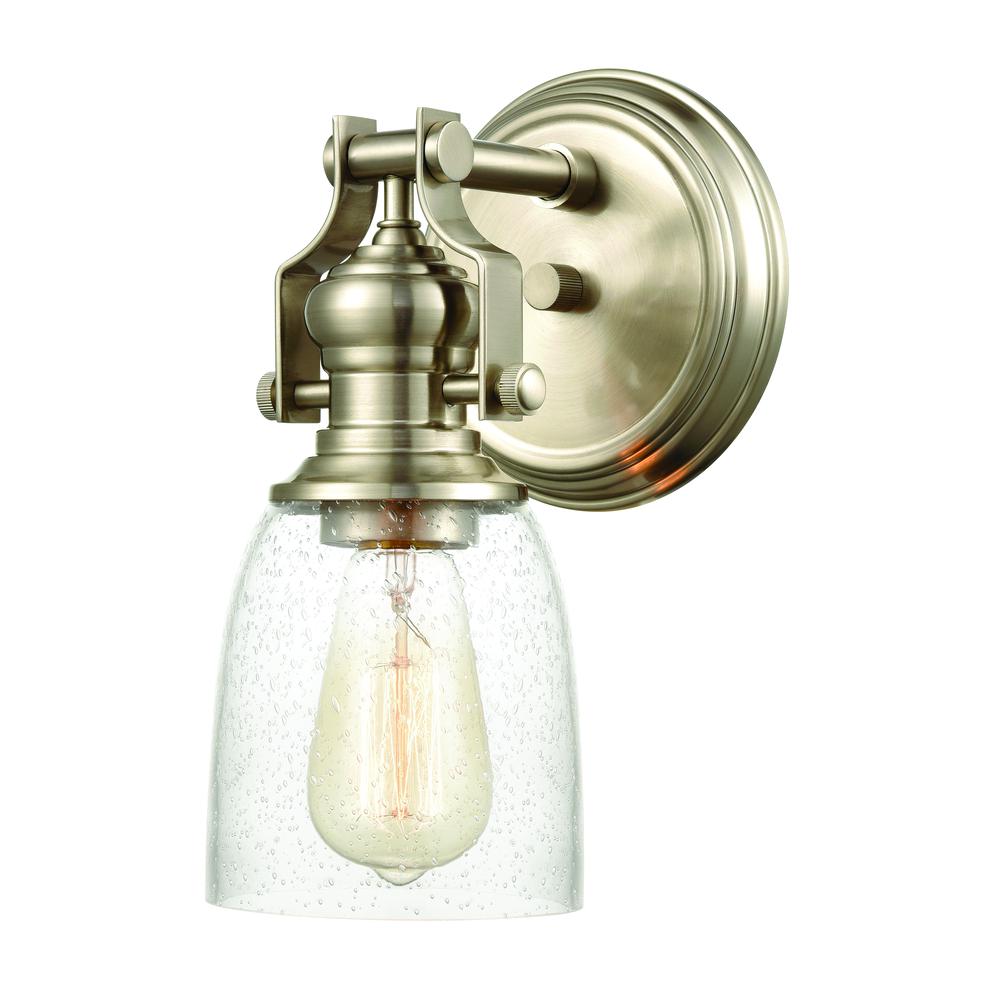 Chadwick 1-Light Vanity Light in Satin Nickel with Seedy Glass. Picture 1