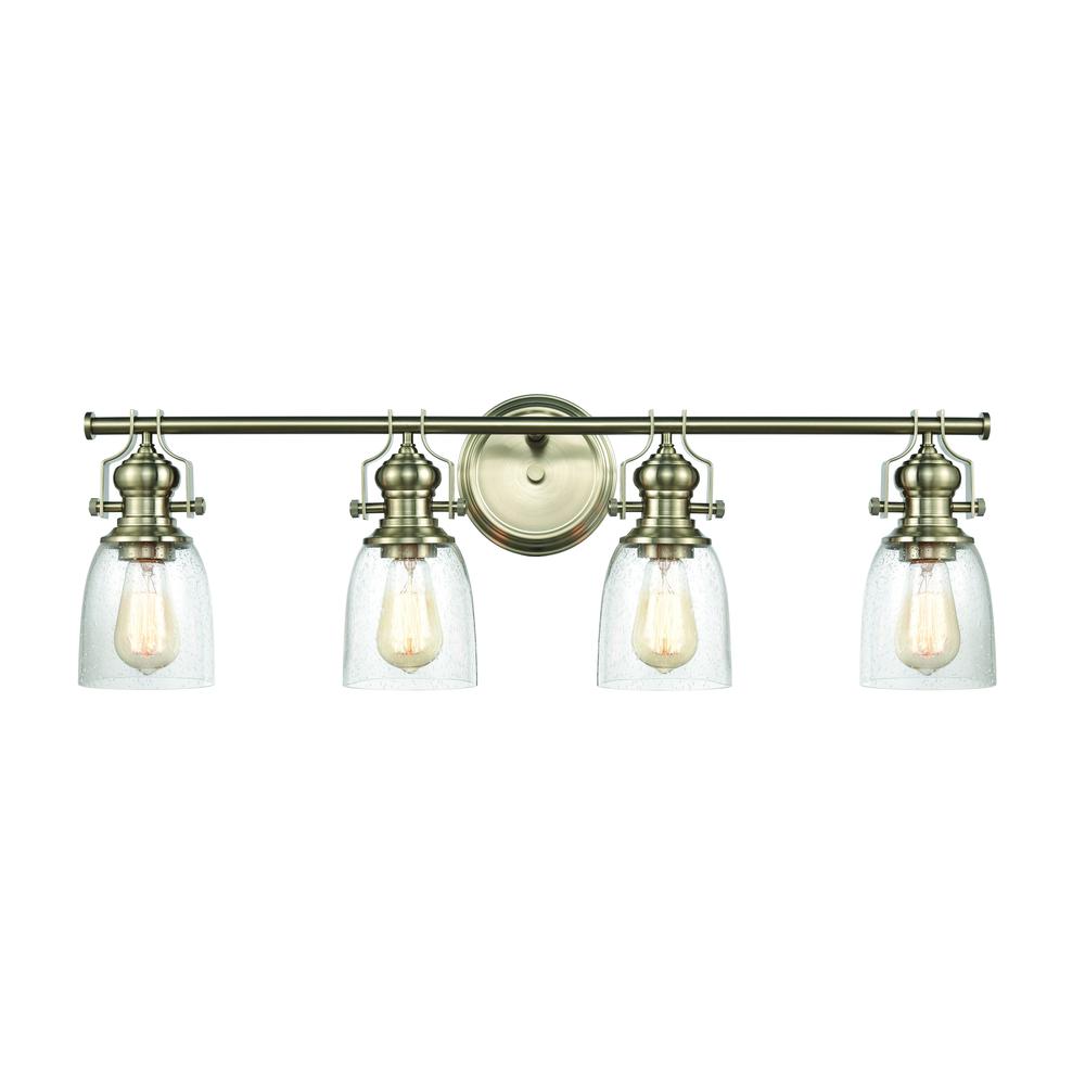 Chadwick 4-Light Vanity Light in Satin Nickel with Seedy Glass. Picture 1