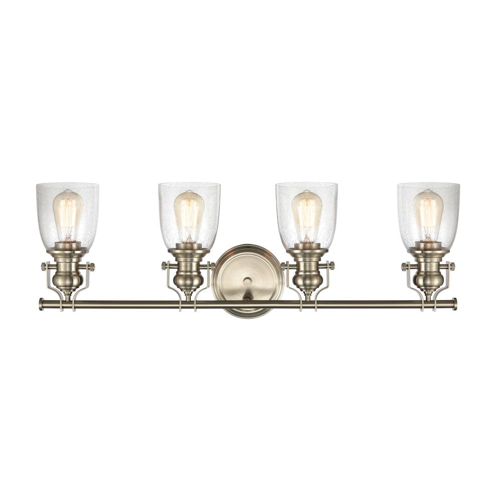 Chadwick 4-Light Vanity Light in Satin Nickel with Seedy Glass. Picture 3