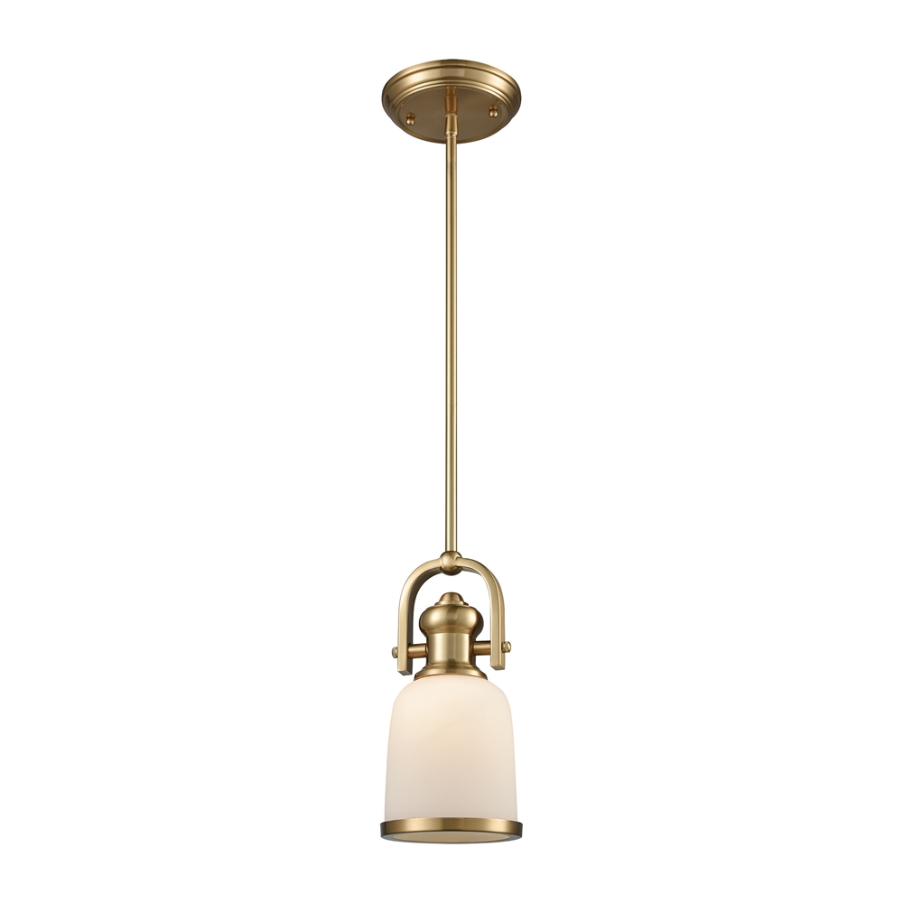 Brooksdale 1 Light Pendant In Satin Brass With White Glass. Picture 1