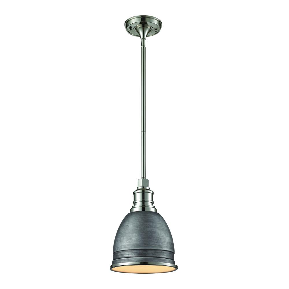 Carolton 1 Light Pendant In Weathered Zinc And Polished Nickel, 66880 1. The main picture.