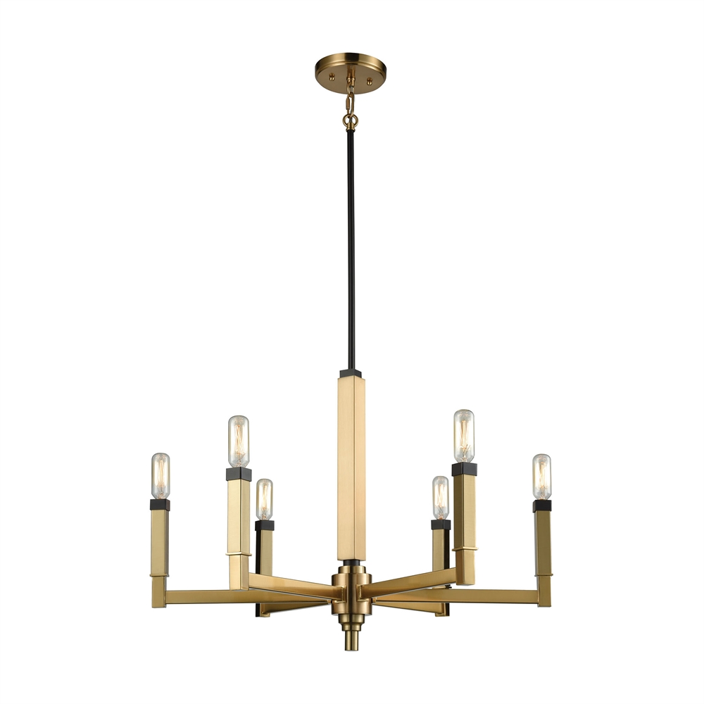 Mandeville 6 Light Chandelier In Satin Brass With Oil Rubbed Bronze Accents. Picture 1