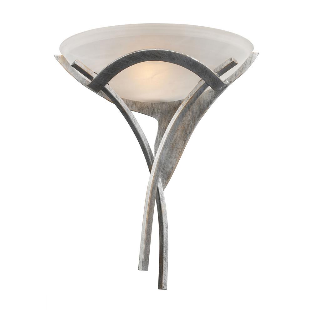 Aurora 1 Light LED Sconce In Tarnished Silver With White Faux-Alabaster Glass. Picture 1