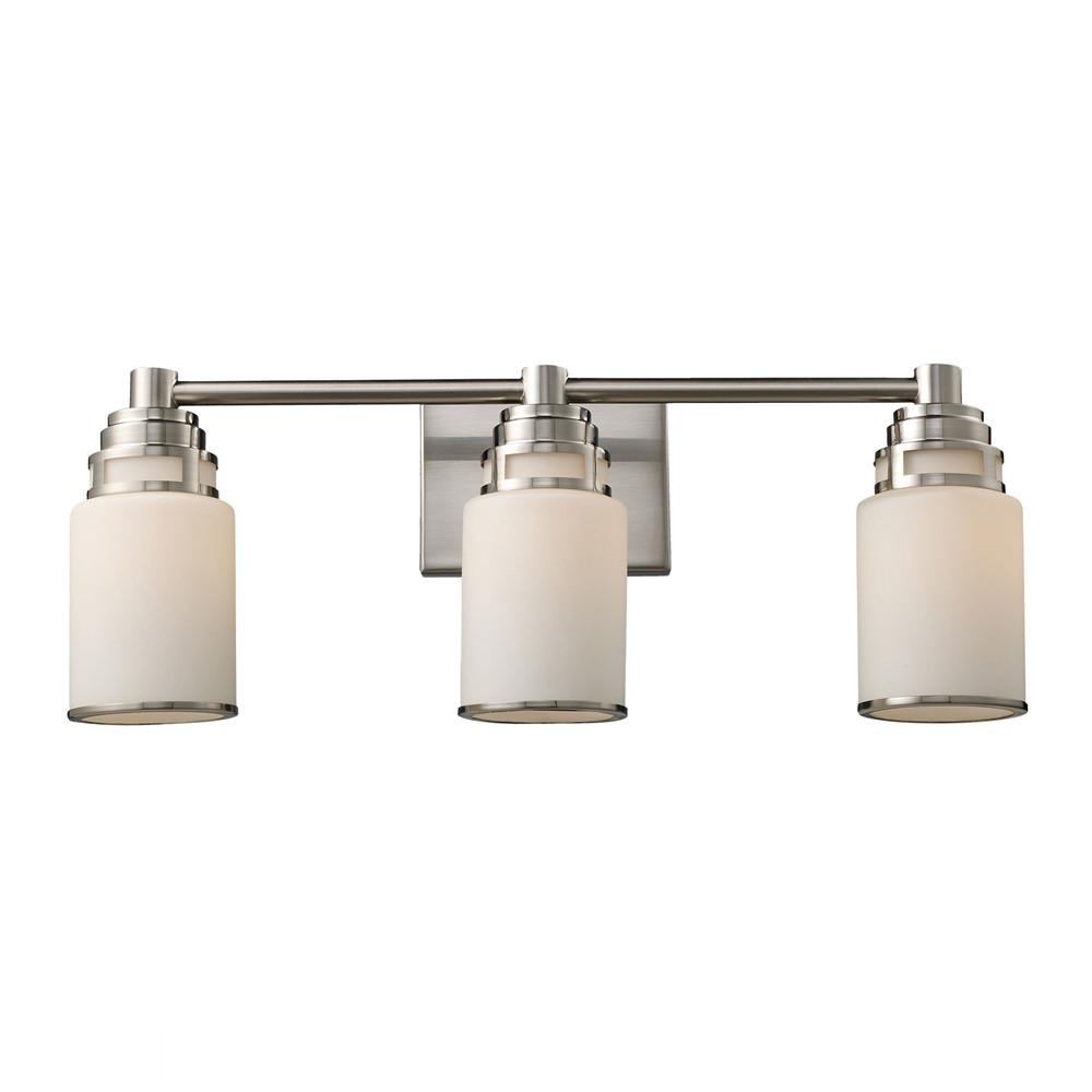 Bryant 3 Light LED Vanity In Satin Nickel And Opal White Glass. Picture 1