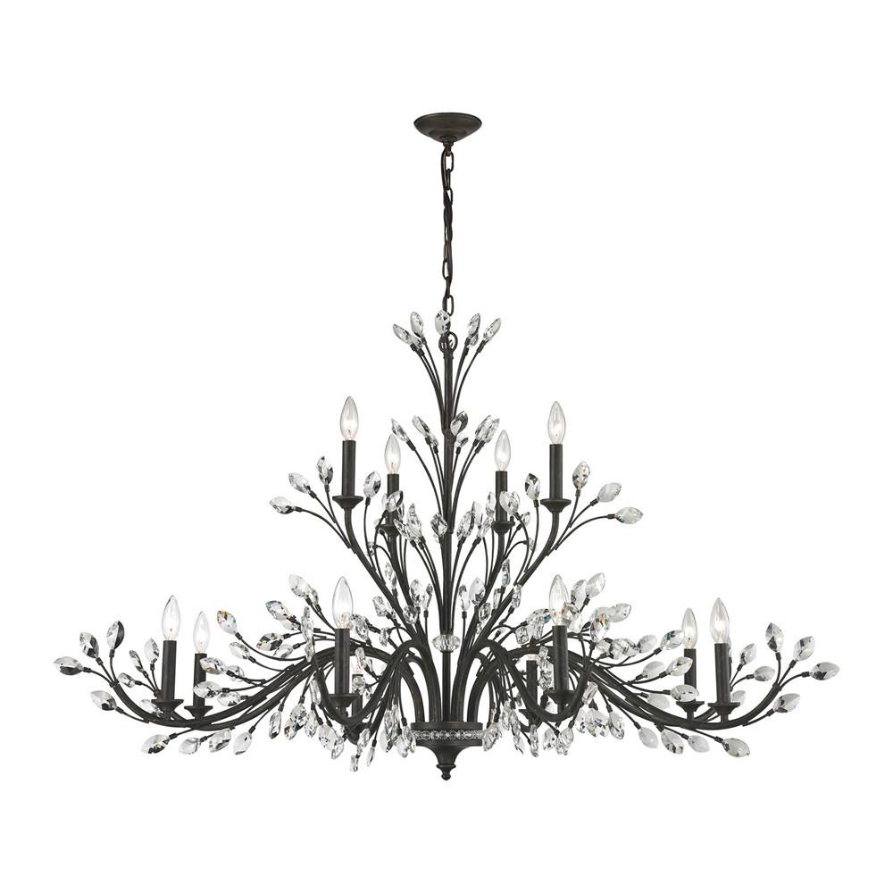 Crystal Branches 12 Light Chandelier In Burnt Bronze. Picture 1
