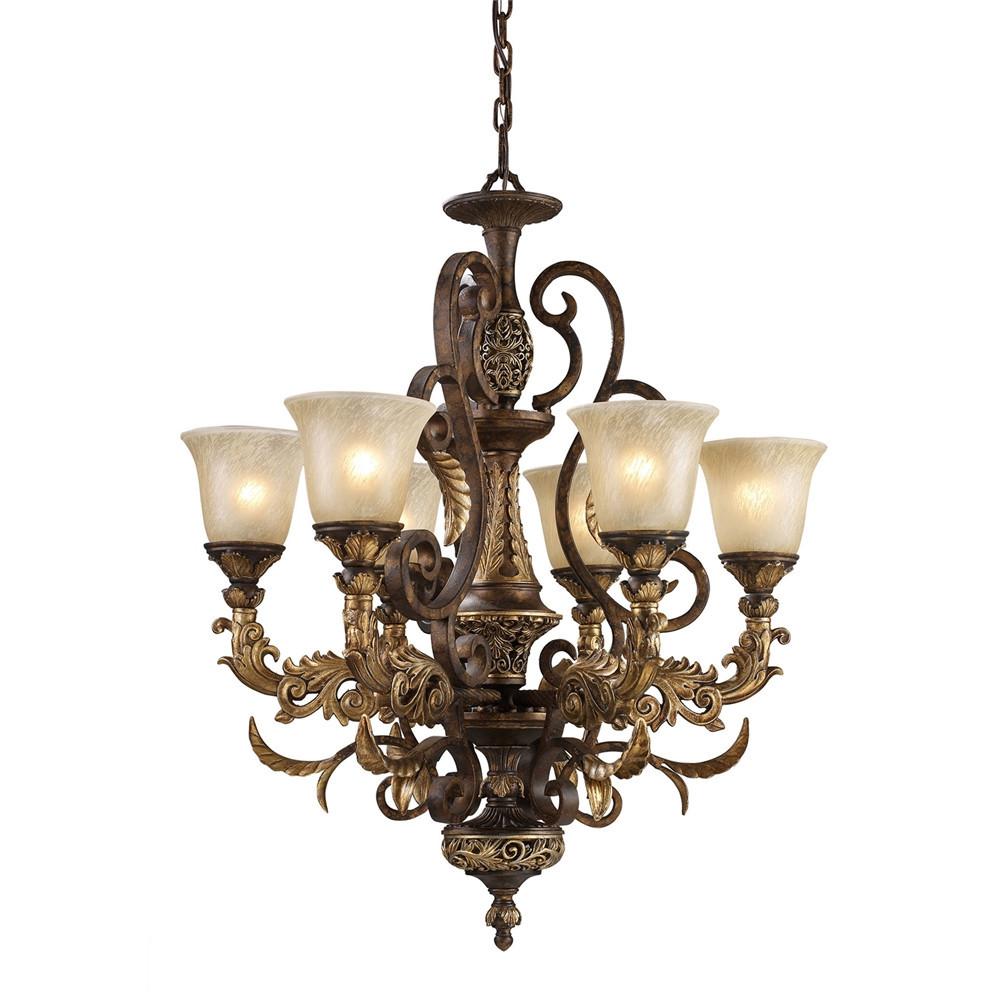 Regency 6 Light LED Chandelier In Burnt Bronze And Gold Leaf. The main picture.