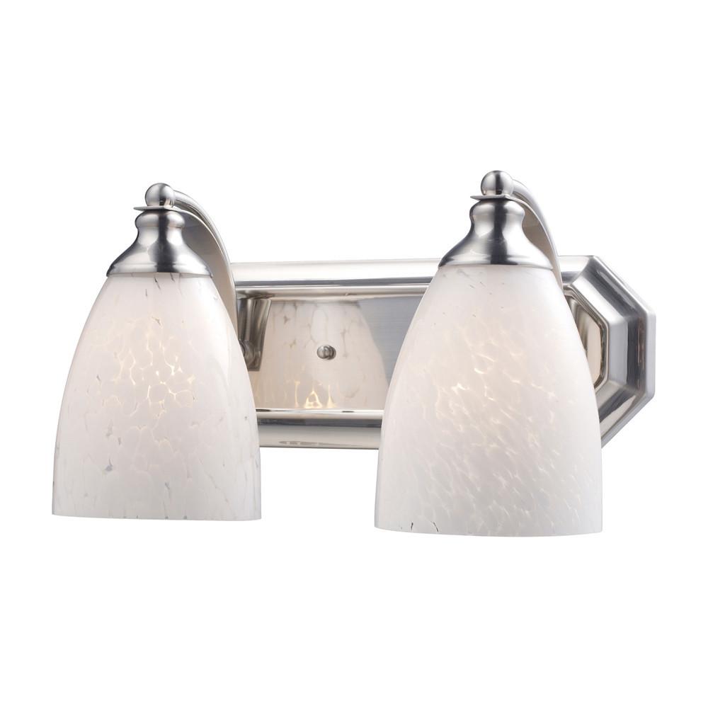Bath And Spa 2 Light LED Vanity In Satin Nickel And Snow White Glass. Picture 1
