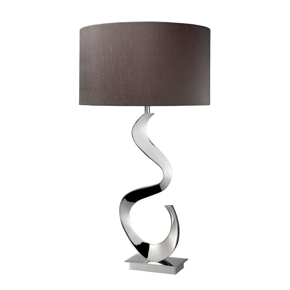 Morgan LED Table Lamp In Chrome With Grey Faux Silk Shade. The main picture.