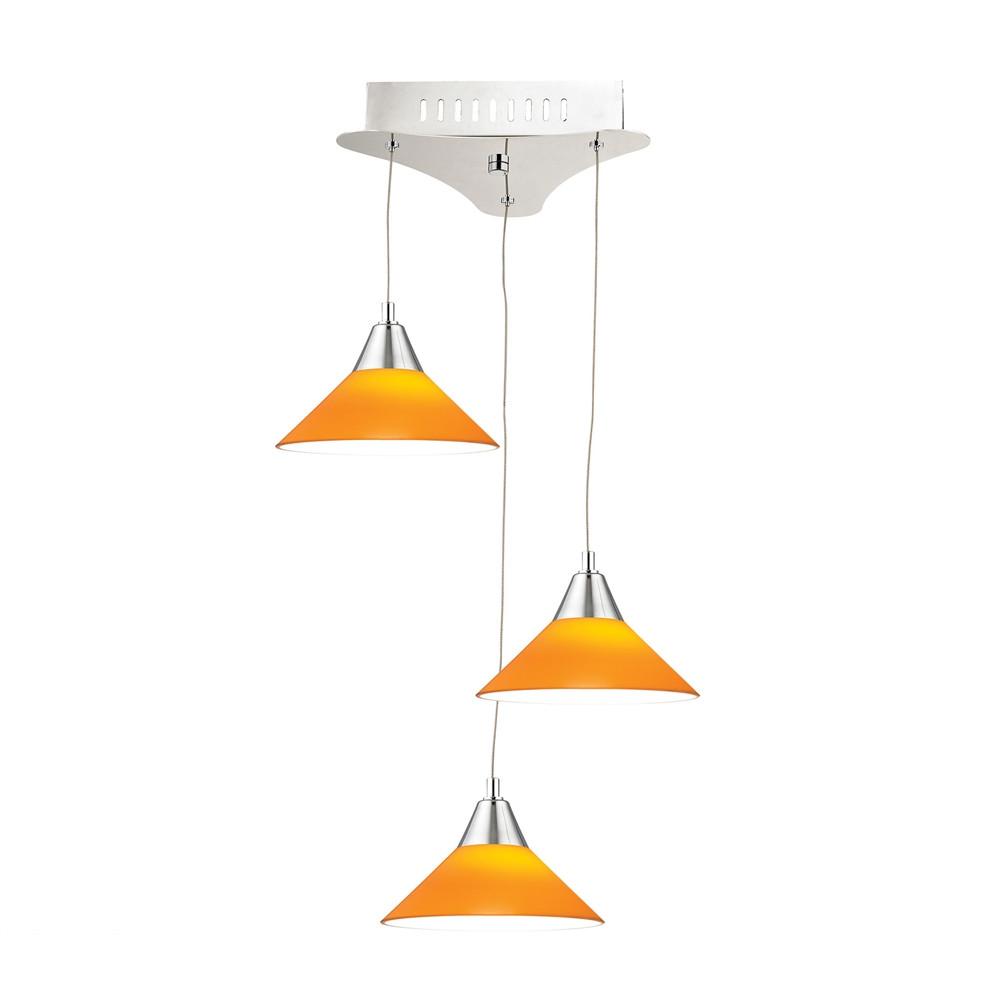 Cono 3 Light LED Pendant In Chrome With Yellow Glass. The main picture.
