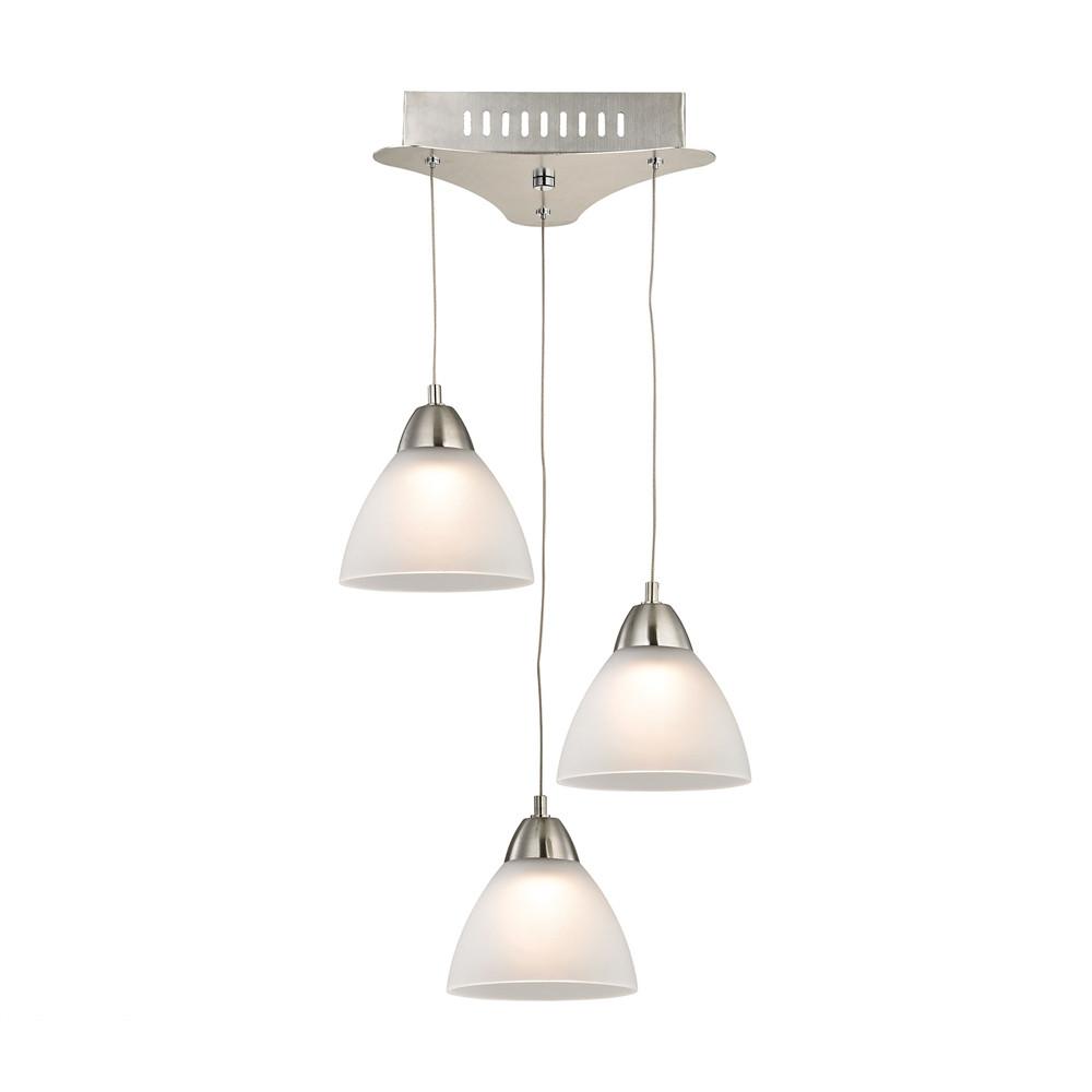 Piatto 3 Light LED Pendant In Satin Nickel With White Glass. Picture 1