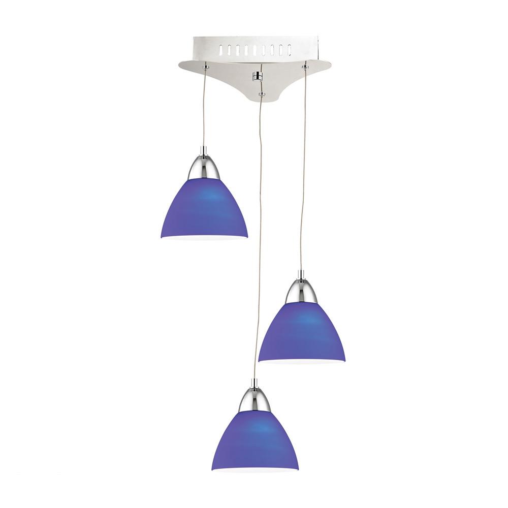 Piatto 3 Light LED Pendant In Chrome With Blue Glass. Picture 1