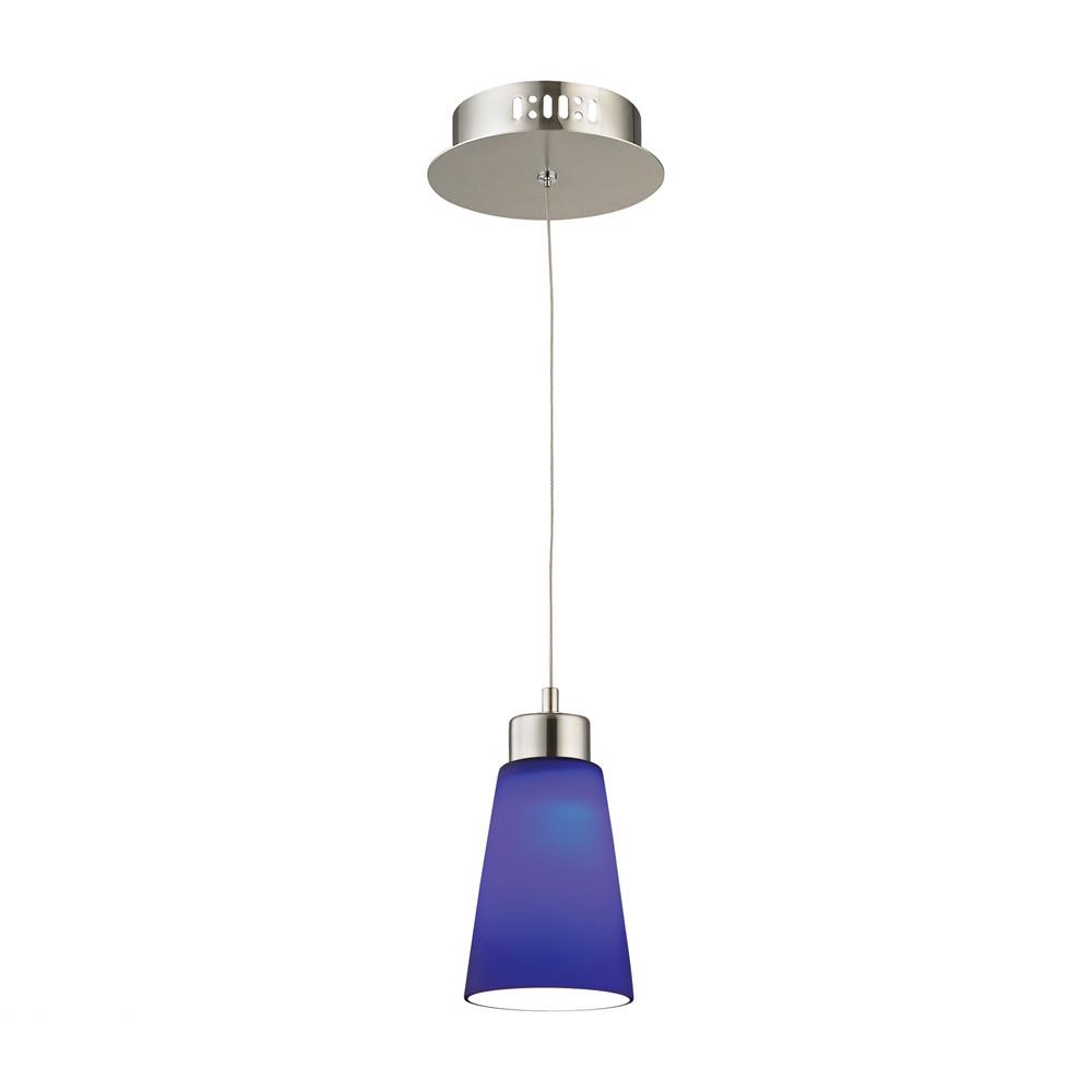 Coppa 1 Light LED Pendant In Satin Nickel With Blue Glass. The main picture.