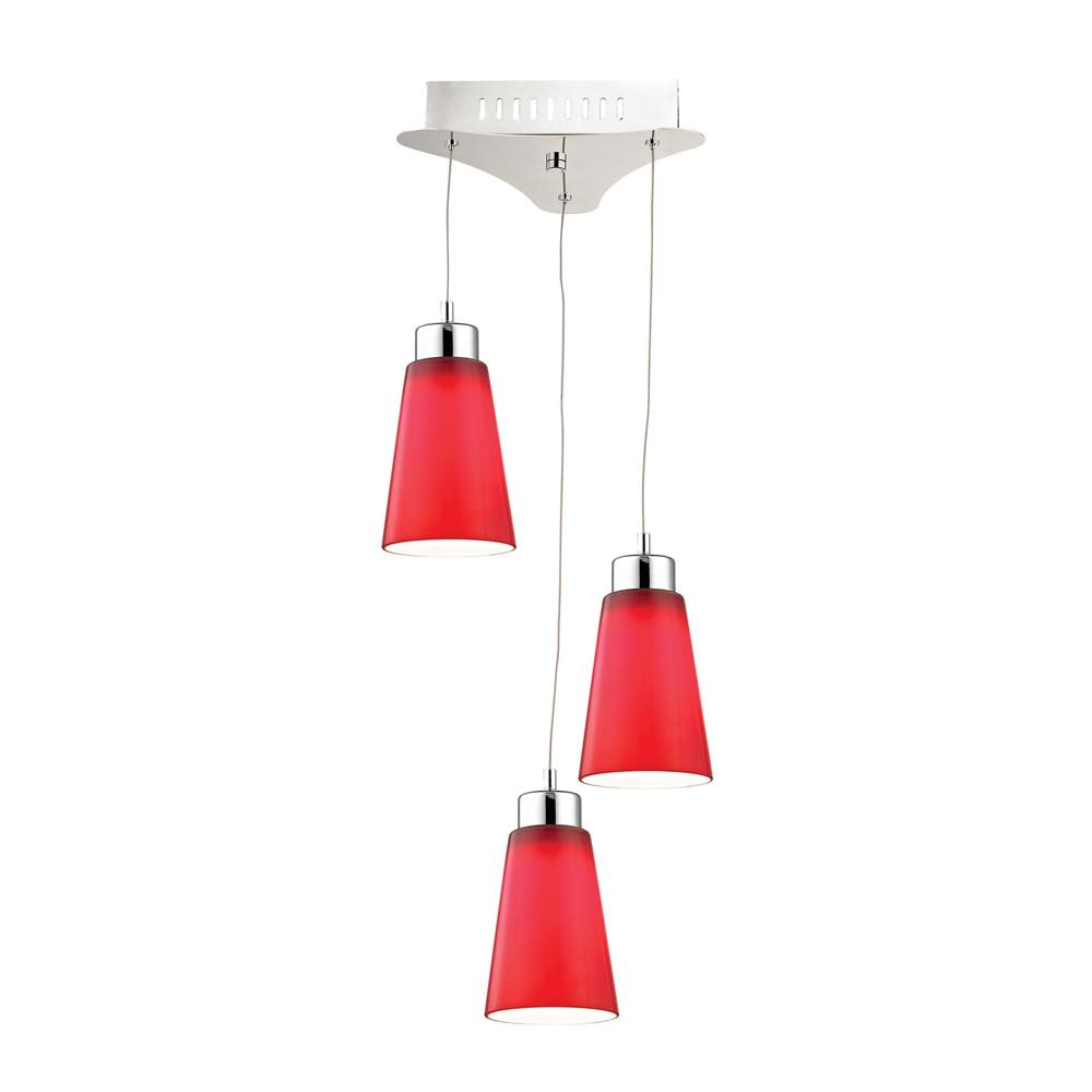 Coppa 3 Light LED Pendant In Chrome With Red Glass. The main picture.