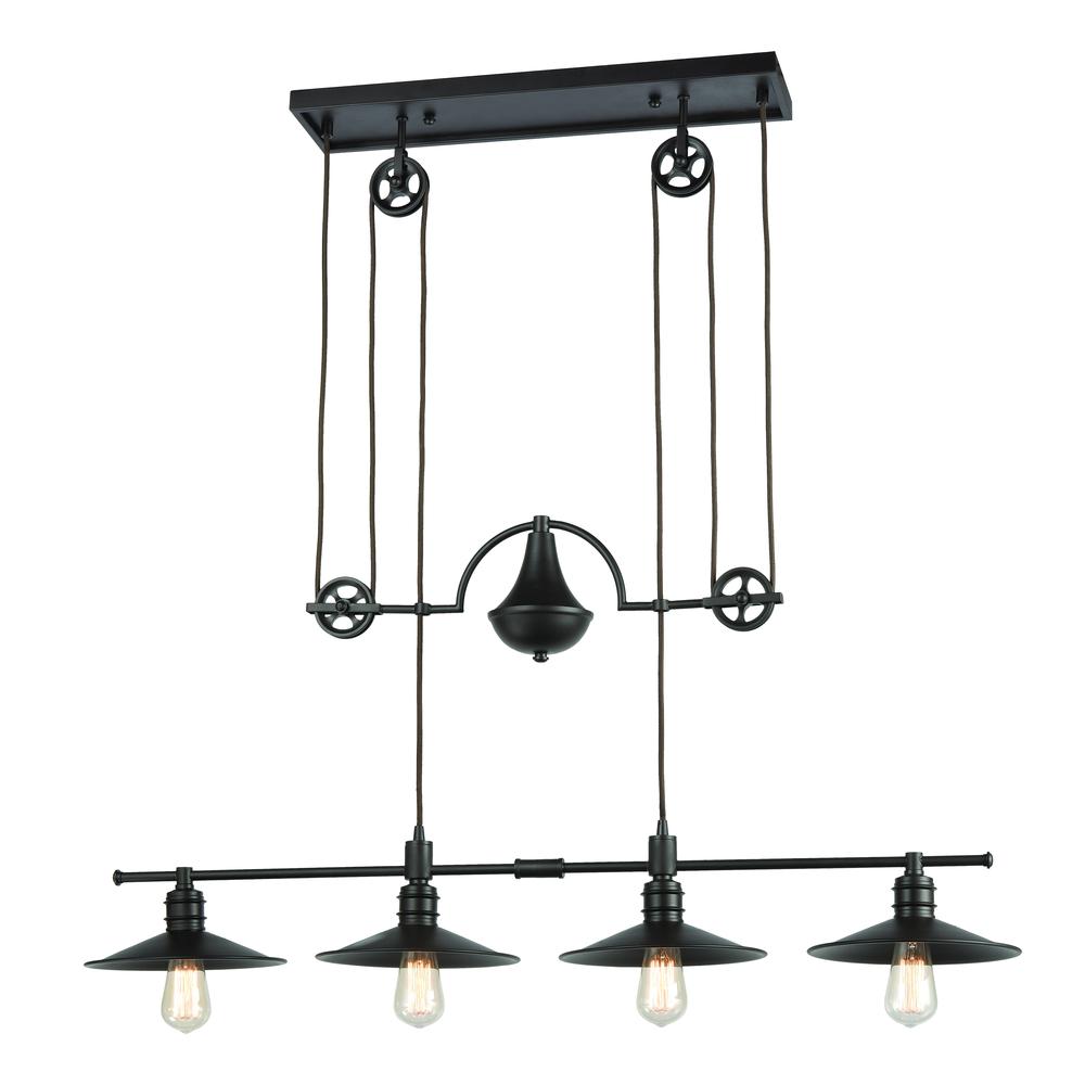 Spindle Wheel 42'' Wide 4-Light Linear Chandelier - Oil Rubbed Bronze. Picture 1